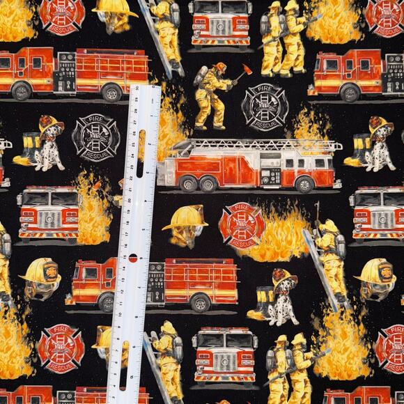 Firefighter, Fire Truck, Dalmatian, Fire Rescue - Brother Sister Design - 1/2 Yd - Picture 3 of 6